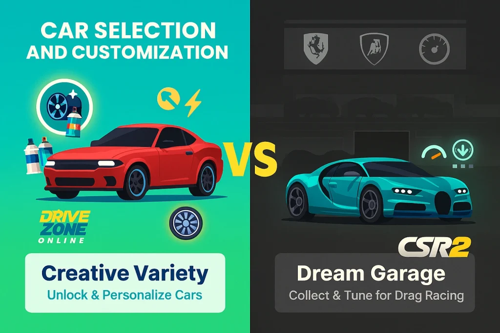 Drive Zone Online VS CSR Racing 2: Which Racing Experience Wins? 2 Car Selection and Customization